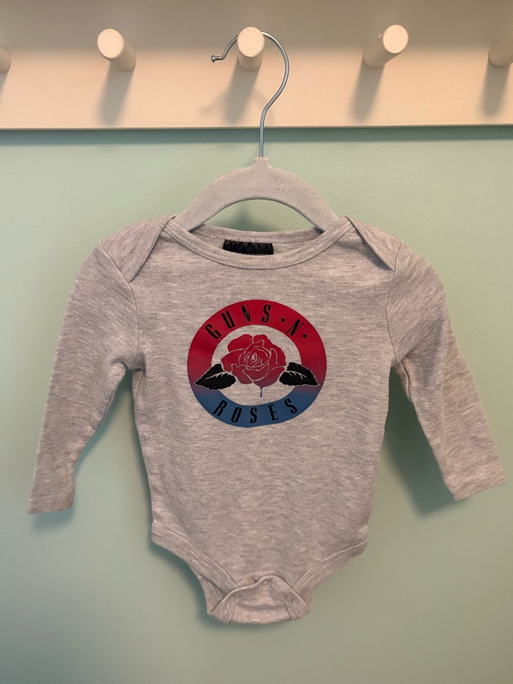 Guns N' Roses Infant Long Sleeve Bodysuit - Gray with Red & Blue Logo